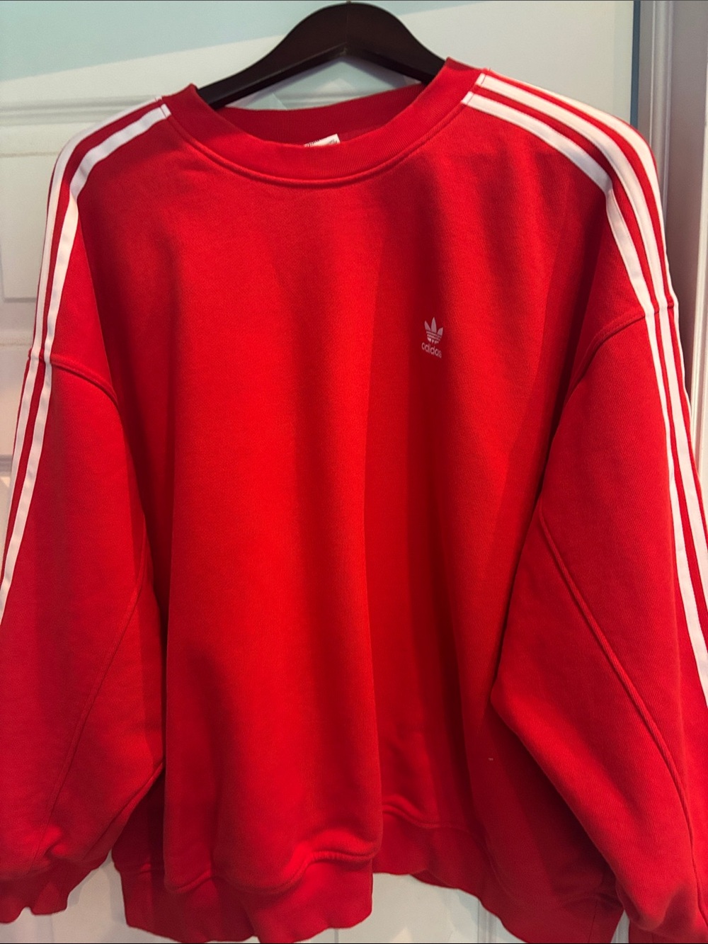 adidas Red Crewneck Sweatshirt with White Three-Stripes